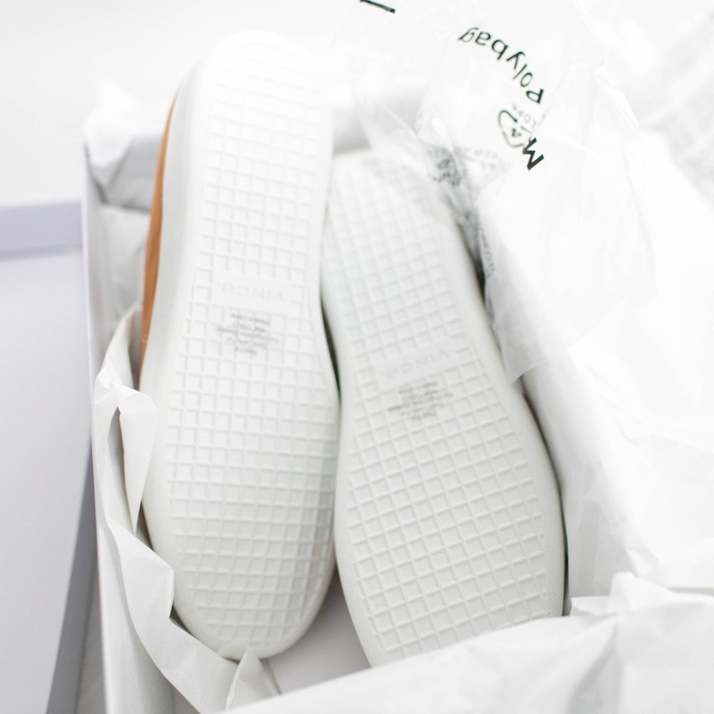 NWT Vince Verrell Suede & Shearling-Lined Backless Slip-On Sneakers Tan Sz 8.5 - Picture 6 of 8
